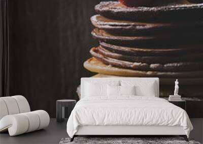 Breakfast in the wood : chocolate pancakes with strawberries, bl Wall mural