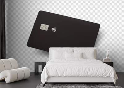 Black credit card. Blank realistic template for your projects. Vector illustration. Wall mural