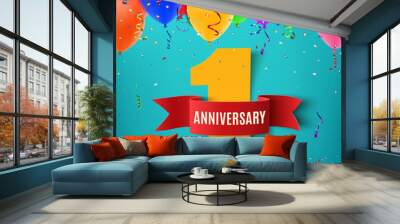 One year anniversary celebration background. Wall mural