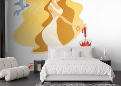 girl with suitcase on vacation vector illustration isolated on Wall mural