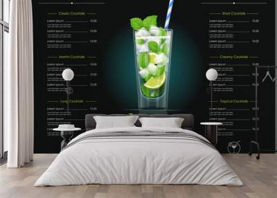 Mojito glass. Cocktail menu concept design for alcohol bar. Wall mural