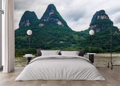 Karst peaks in Xingping Town and pleasure boat on the Li River Wall mural