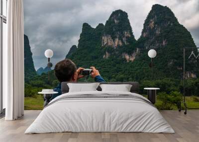 Karst peaks in Xingping Town and the Li River known as Lijiang River. Wall mural