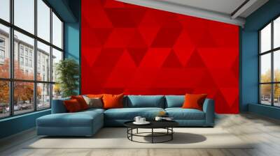 Abstract horizontal banner or background of small triangles in red colors. Wall mural