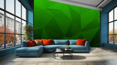 Abstract horizontal banner or background of triangles in green colors. Wall mural