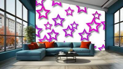 Abstract illustration of randomly arranged purple stars with soft shadows on white background Wall mural