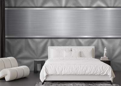 Abstract metal background in silver colors, consisting of a metallic surface with circular brushed texture and polished metal plate with shiny edges Wall mural