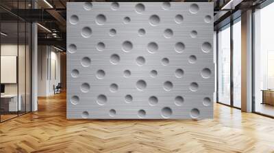 Abstract metal background with holes in gray colors Wall mural