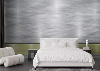 Background consisting of a silver shiny metallic surface and one horizontal polished golden plate located below, with a metal texture, glares and burnished edges Wall mural