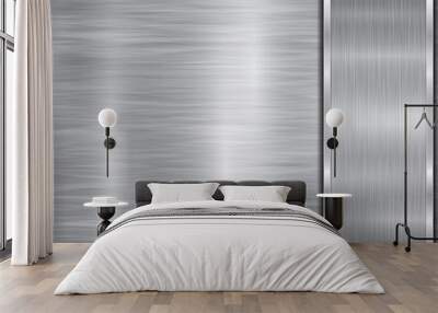 Background in silver and gray colors, consisting of a shiny metallic surface and one vertical polished plate located on right side, with a metal texture, glares and burnished edges Wall mural