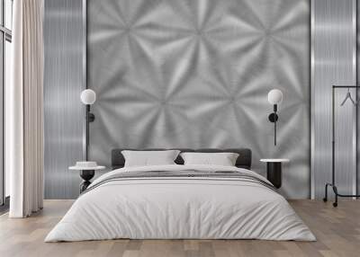 Background in silver and gray colors, consisting of a shiny metallic surface and two vertical polished plates located left and right, with a metal texture, glares and burnished edges Wall mural