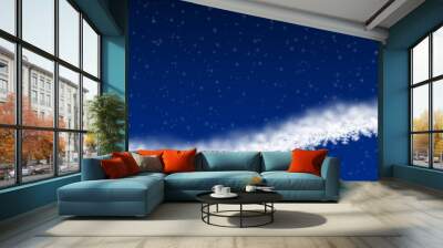 Christmas background of snowflakes of different shape, blur and transparency, wave shaped, on blue background Wall mural