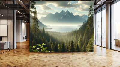 Sunrise in the mountains mountain landscape mountains forest snow nature sky tree view peak trees winter. Sunrise in the mountains clouds alps pine valley fog travel cloud green summer panoramic rock. Wall mural