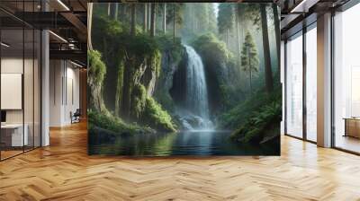 Waterfall in the jungle waterfall water nature falls cascade forest river landscape stream rock fall green stone. Waterfall in the jungle waterfalls flowing tree park rocks spring moss travel natural. Wall mural