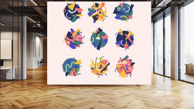 A set of abstract design backgrounds. Illustrations with flat figures of geometric shapes. Wall mural