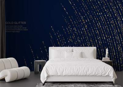 Background with gold glitter to place the inscription. Poster with lines consisting of particles. Wall mural