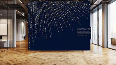 Background with gold glitter to place the inscription. Poster with lines consisting of particles. Wall mural