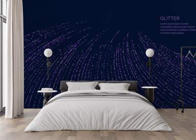 Background with violet glitter to place the inscription. Poster with lines consisting of particles. Wall mural