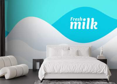 Modern poster fresh milk with splashes on a light blue background. Vector illustration Wall mural