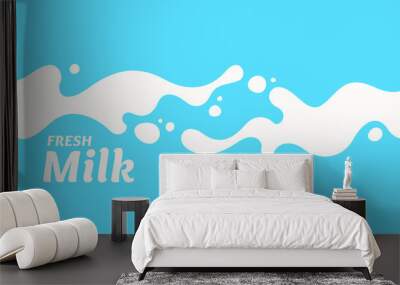 Modern poster fresh milk with splashes on a light blue background. Vector illustration Wall mural