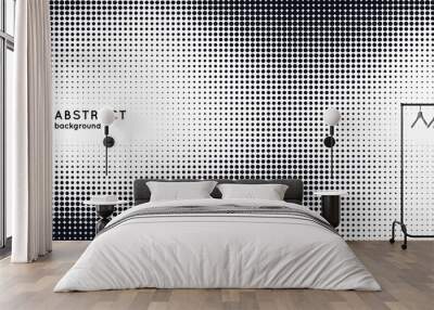 Monochrome printing raster, abstract vector halftone background. Black and white texture of dots. Wall mural