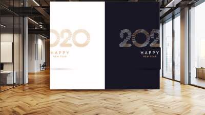 The inscription Happy New Year 2020. Vector illustration with gold lines. Wall mural