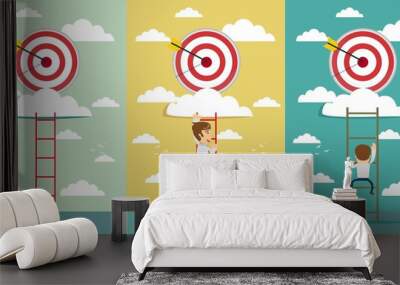 Businessmen climbed the ladder. Hitting bigger business target. vector design cartoon. Wall mural