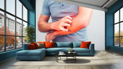 People scratch the itch with hand, Elbow, itching, Healthcare And Medicine, Men with skin problem concept Wall mural