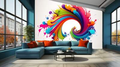 Abstract colorful bright vivid colors liquid acrylic paint motion flow on white background with swirls and paint explosions and drops. Business background template Wall mural