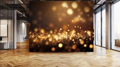 Abstract glittering gold background with shiny glossy sparkles on dark background. Wall mural