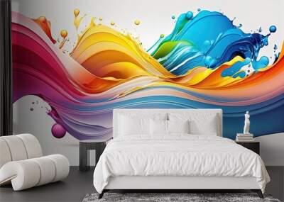 Abstract liquid motion flow explosion. Curved wave colorful pattern with paint drops. Wall mural