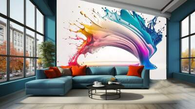 Abstract liquid motion flow explosion. Curved wave colorful pattern with paint drops. Wall mural