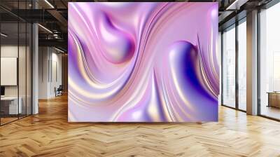 Abstract wavy liquid background in purple colors. Glosy fluid flow with curved waves. Foil vibrant color liquid surface. Wall mural