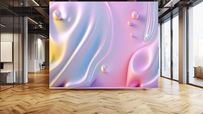 Abstract wavy liquid background in purple colors. Glosy fluid flow with curved waves. Foil vibrant color liquid surface. Wall mural