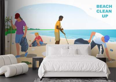 Beach clean up vector concept Wall mural