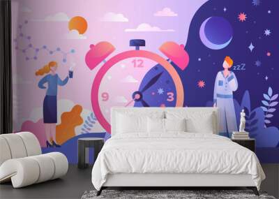 Circadian rhythm concept with tiny characters Wall mural