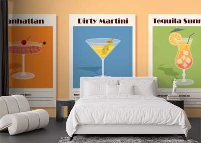 Cocktails recipe banners vector set Wall mural