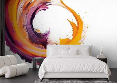 Colorful bright paint swirls with splashes and empty white space. Liquid vivid flow with twists, curved dynamic lines for creative background. Fluid vortex made of acrylic or alcohol ink. Wall mural