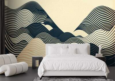 Curved line waves abstract japanese background Wall mural