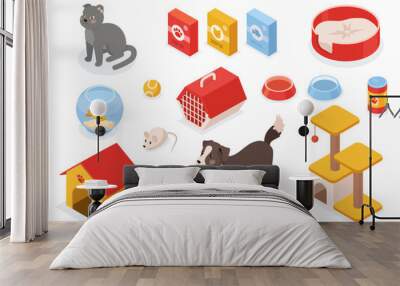 Isometric items for pets set Wall mural