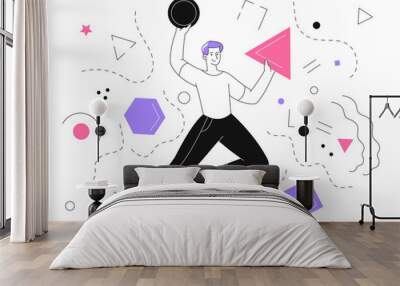 Man with geometric figures line vector concept Wall mural