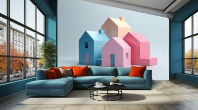 Minimalistic house symbol 3d colorful render. Real estate, mortgage, loan concept. Wall mural