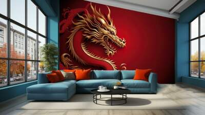 Red chinese dragon pattern on red background Wall mural