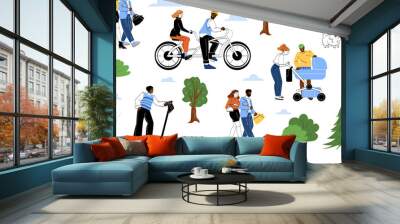 Seamless pattern with people Wall mural