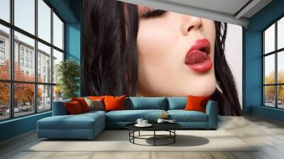 close-up portraits of young sexy girl isolated on white backgrou Wall mural