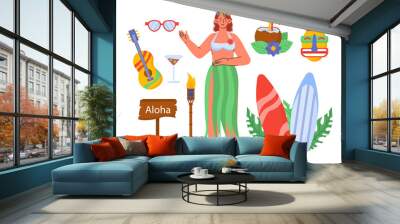 Set of hawaiian objects vector Wall mural