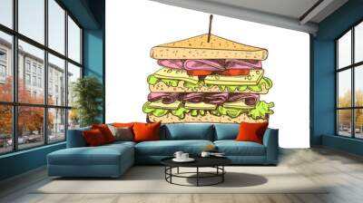 Vector Colored Sandwich Drawing, Isolated on White Background Colorful Food Sketch. Wall mural