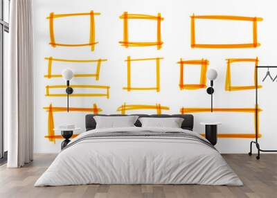 Vector hand drawn by a yellow highlighter marker square blank frames set isolated on white background. Wall mural