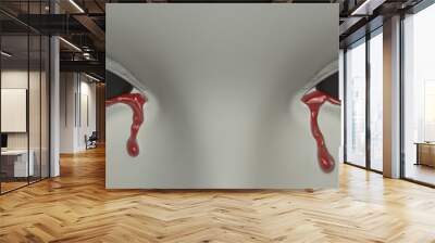 Black eyes. Bloody tears. 3D rendering. Horror art concept. Wall mural