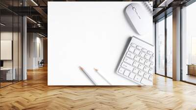 White computer mouse and keyboard on white background Wall mural